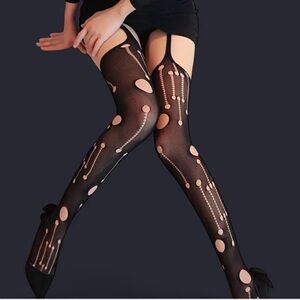 Chic Black Garter Cut-Out Tights